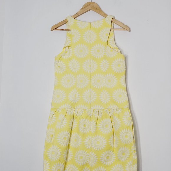 Tori Richard Yellow White Floral Fit & Flare Mini Dress Pocket Cotton Blend Sz 4 - Picture 2 of 13